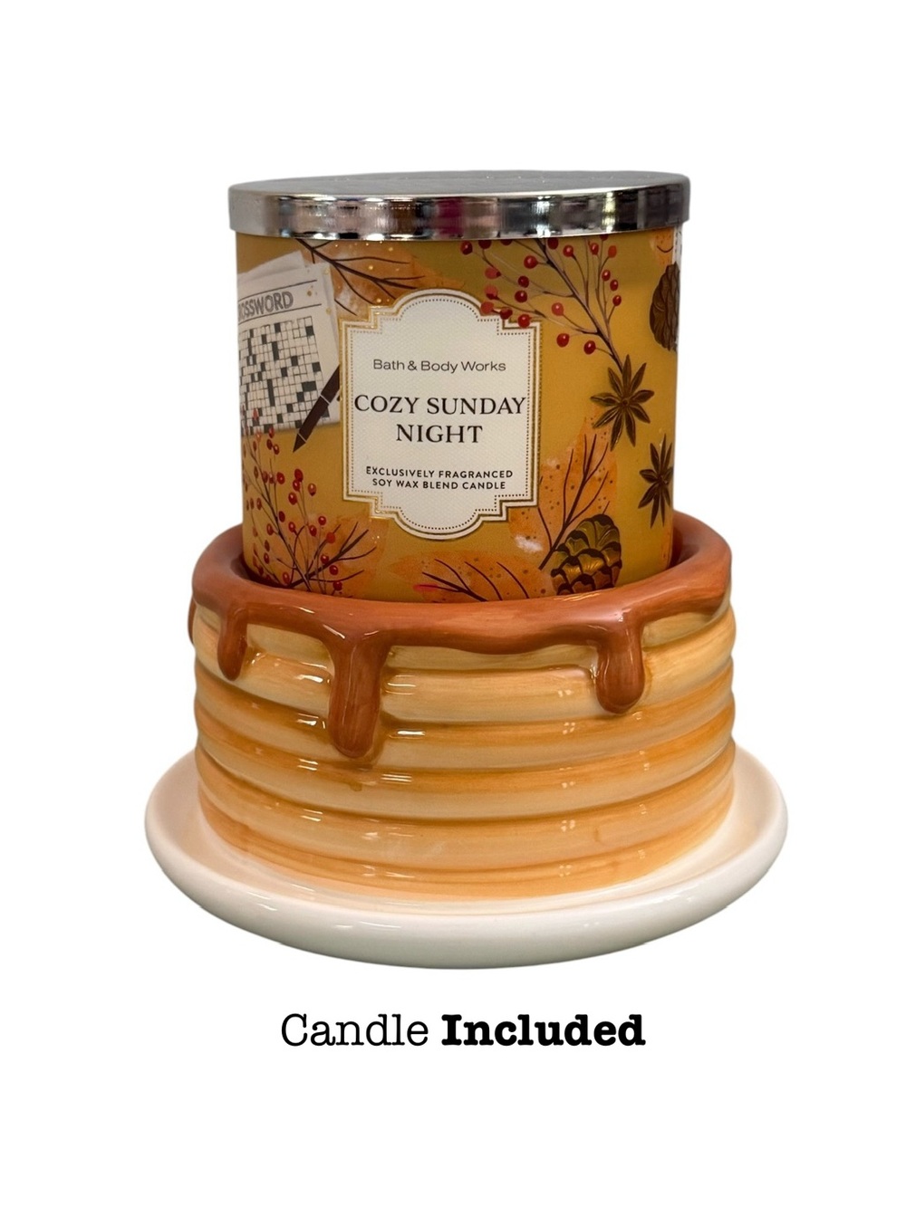 2-Pc Bath & Body Works PANCAKE STACK 3-Wick Candle Holder COZY SUNDAY NIGHT Set